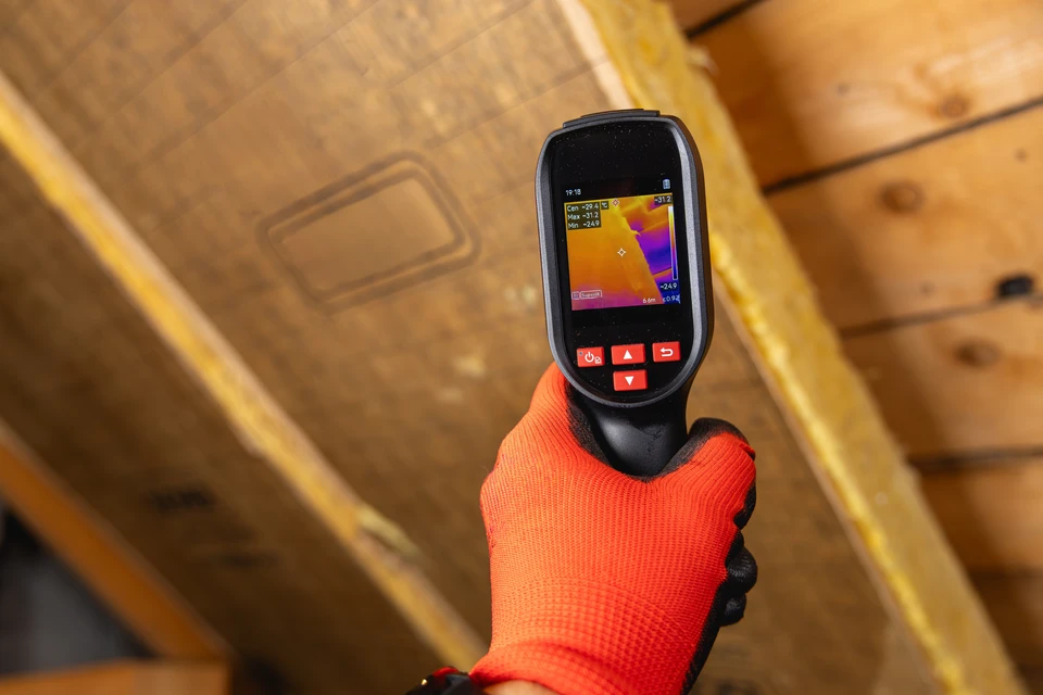 Chantier de construction extérieur avec pose d'isolation thermique par l'extérieur sur façade de maison individuelle